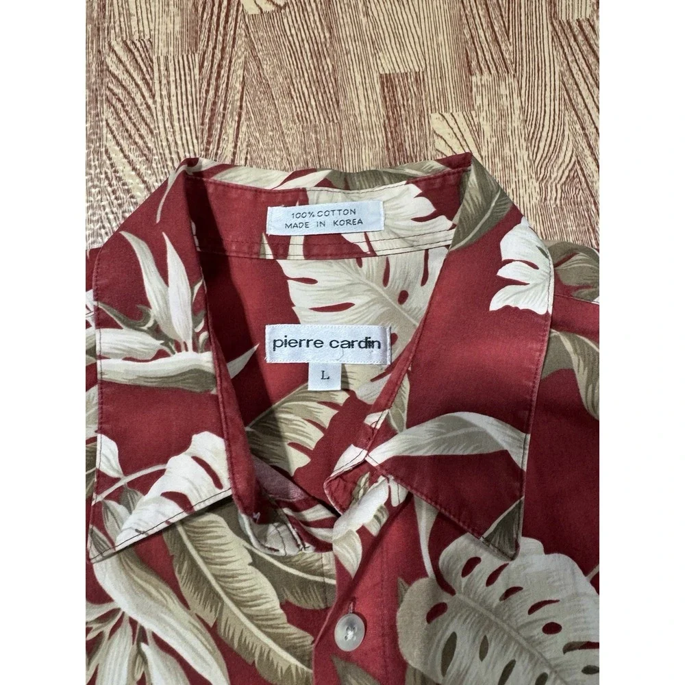 Pierre Cardin Tropical Palm Hawaiian Floral Print‎ Cotton Lawn Shirt Size L